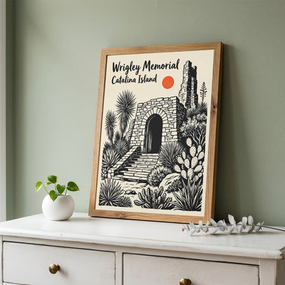 Wrigley Memorial Catalina Island Poster |California Desert Botanical Linocut Print