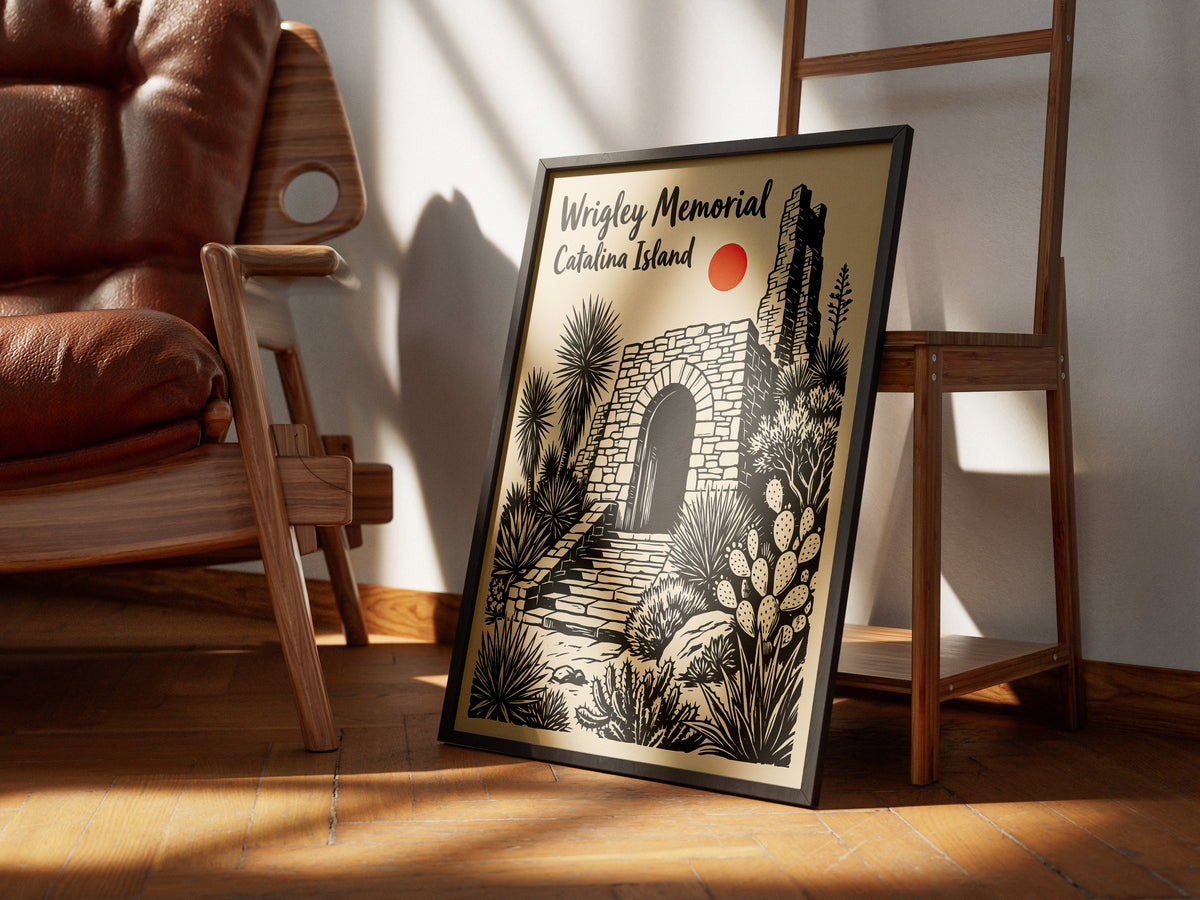 Wrigley Memorial Catalina Island Poster |California Desert Botanical Linocut Print