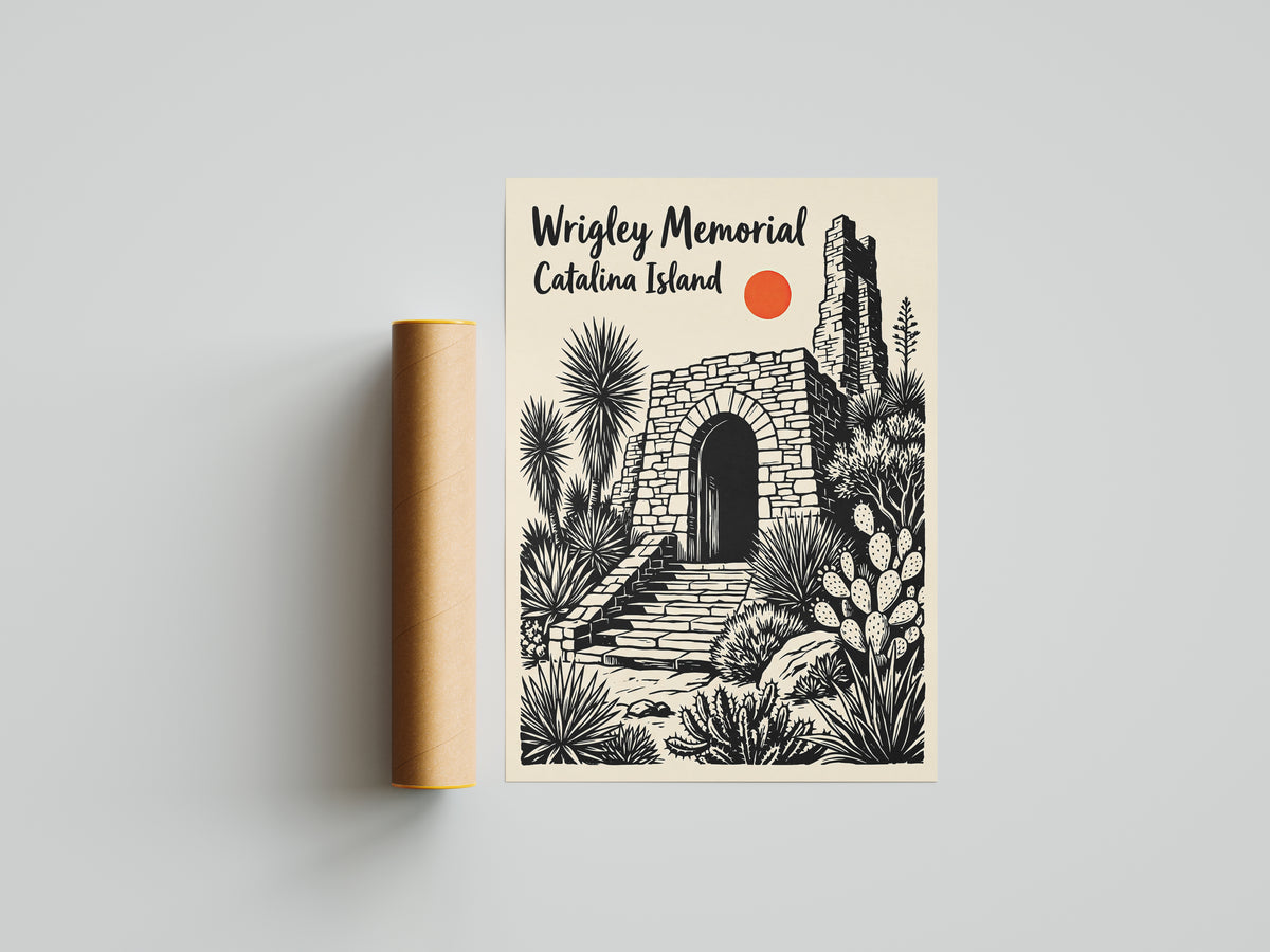 Wrigley Memorial Catalina Island Poster |California Desert Botanical Linocut Print