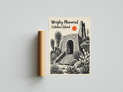 Wrigley Memorial Catalina Island Poster |California Desert Botanical Linocut Print