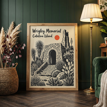 Wrigley Memorial Catalina Island Poster |California Desert Botanical Linocut Print