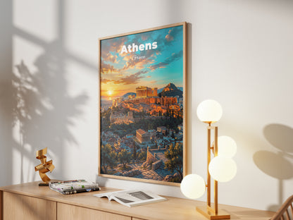 Athens Greece Travel Poster Retro Vintage Style Wall Art Print
