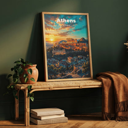 Athens Greece Travel Poster Retro Vintage Style Wall Art Print