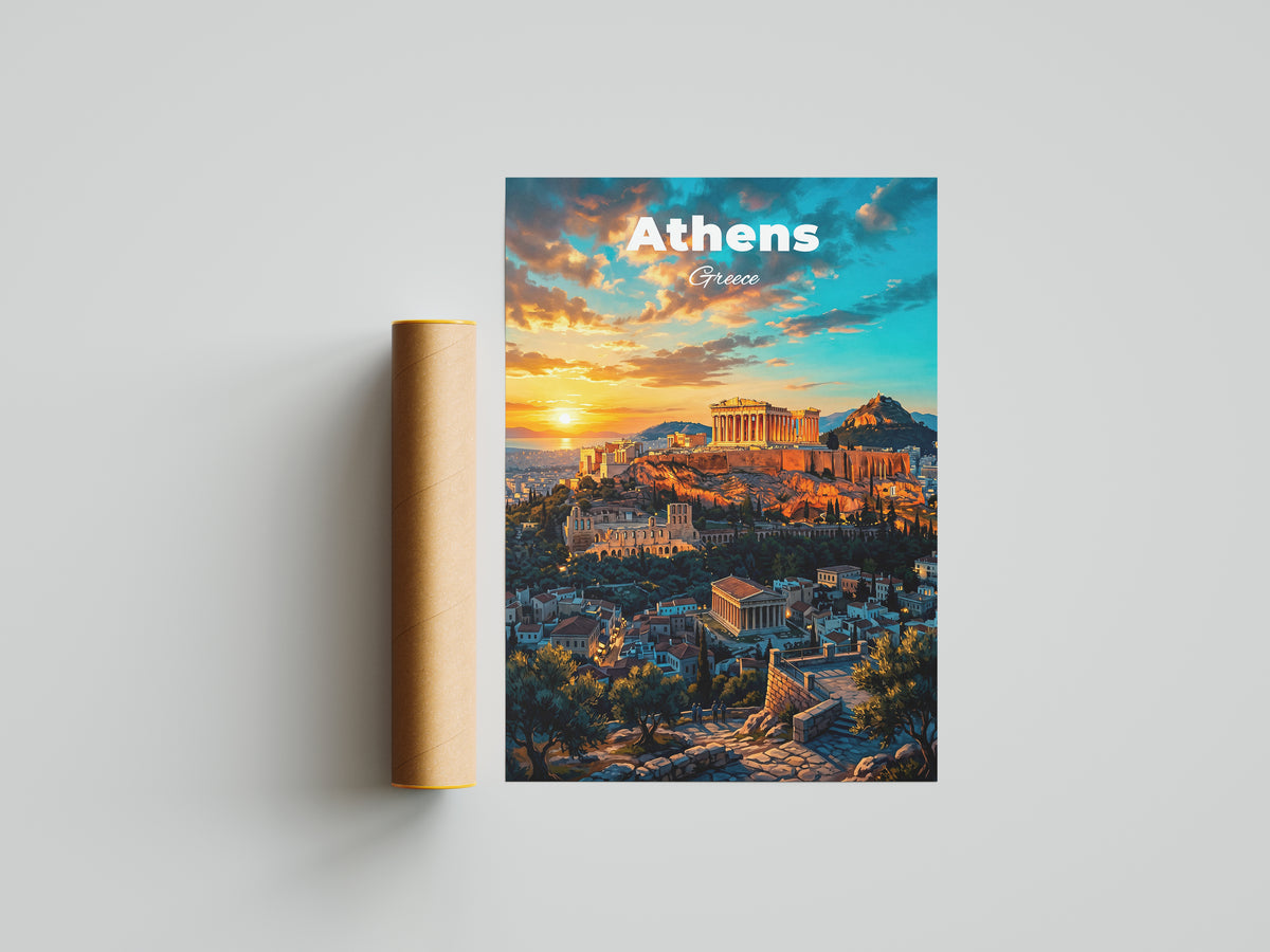 Athens Greece Travel Poster Retro Vintage Style Wall Art Print