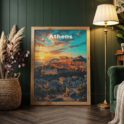Athens Greece Travel Poster Retro Vintage Style Wall Art Print
