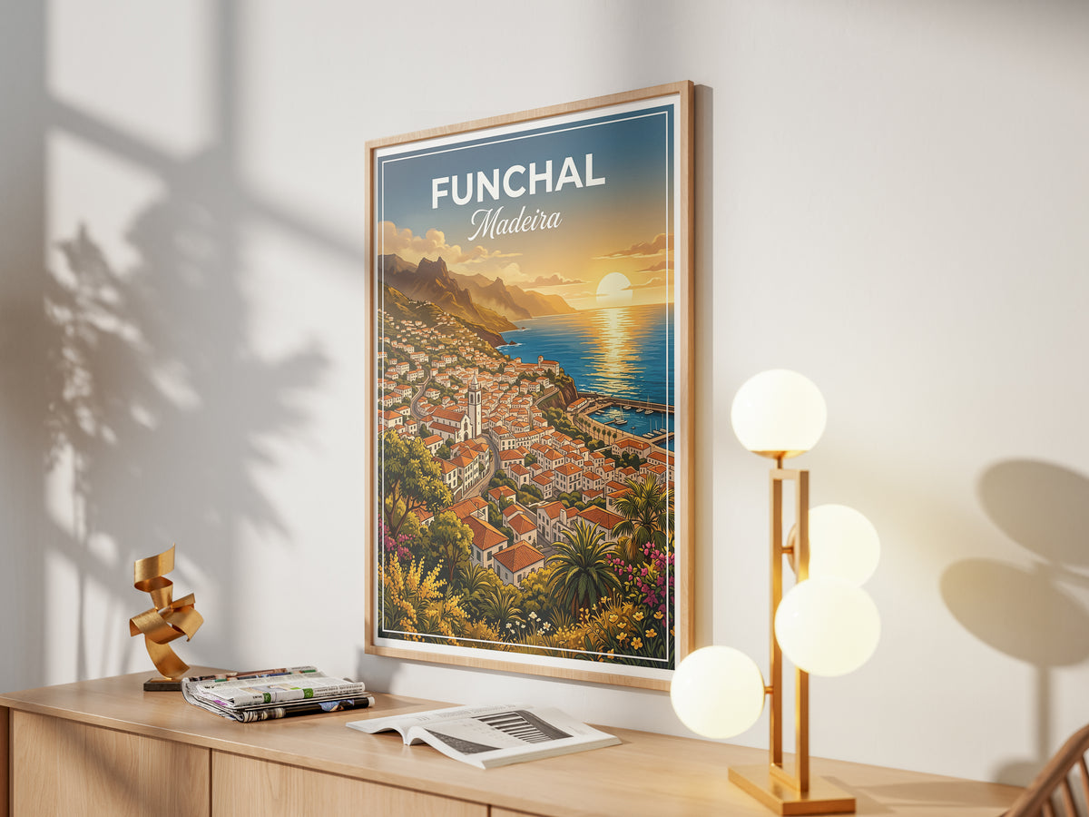 Funchal Madeira Travel Poster - Coastal Sunset Art Print