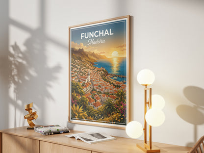 Funchal Madeira Travel Poster - Coastal Sunset Art Print