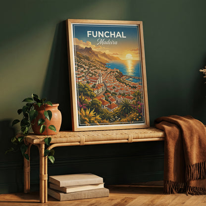 Funchal Madeira Travel Poster - Coastal Sunset Art Print