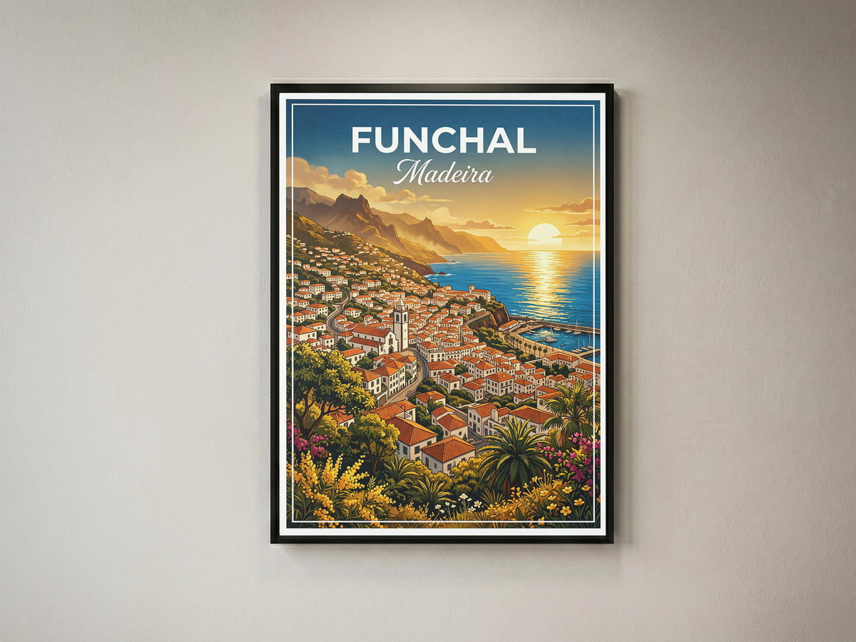 Funchal Madeira Travel Poster - Coastal Sunset Art Print