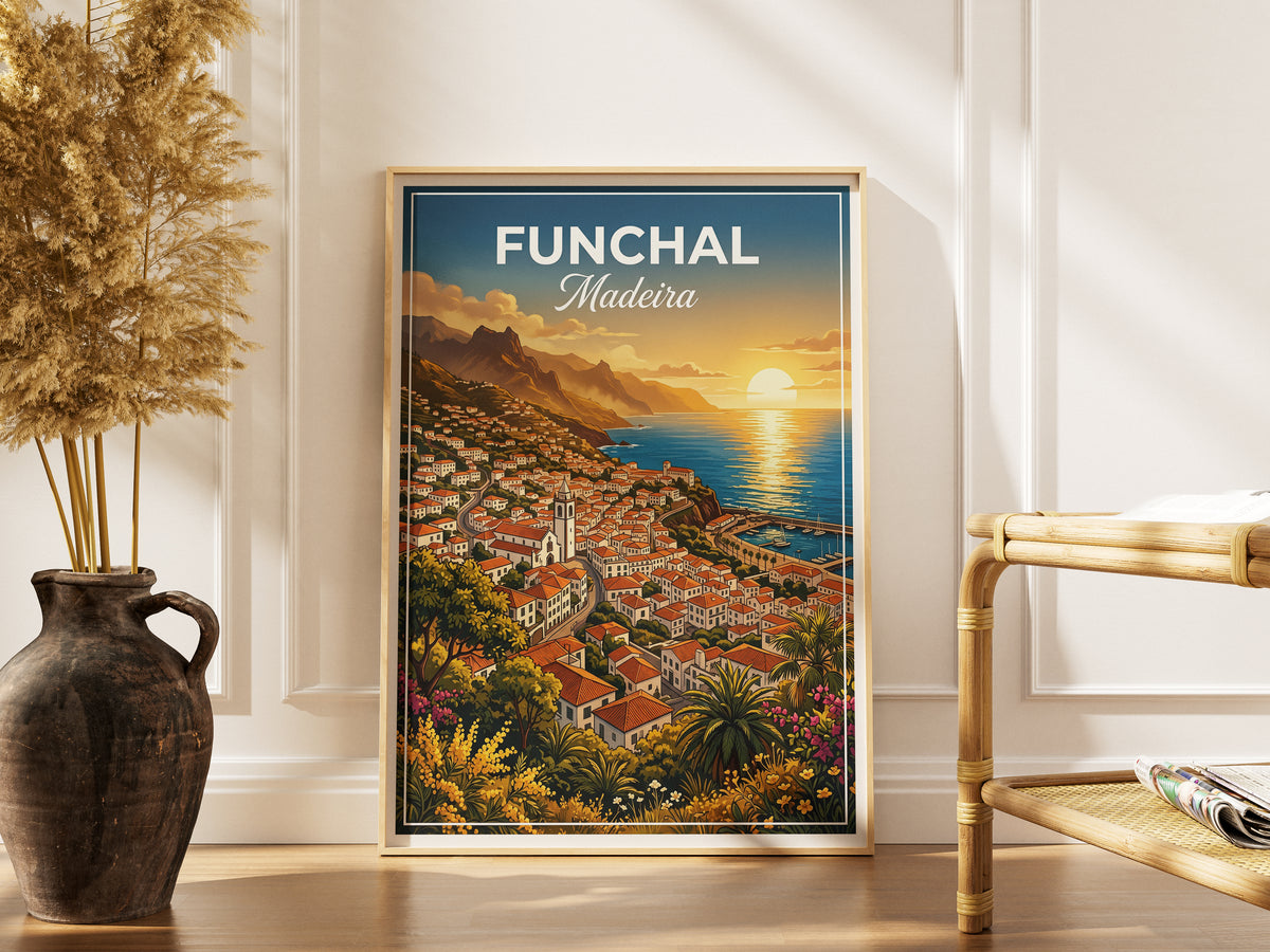 Funchal Madeira Travel Poster - Coastal Sunset Art Print