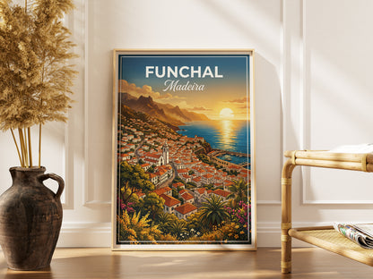 Funchal Madeira Travel Poster - Coastal Sunset Art Print