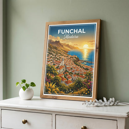 Funchal Madeira Travel Poster - Coastal Sunset Art Print