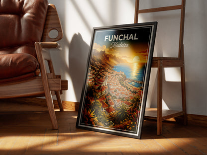 Funchal Madeira Travel Poster - Coastal Sunset Art Print