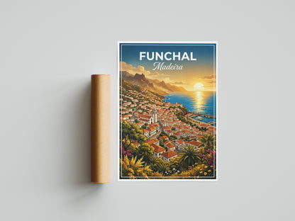 Funchal Madeira Travel Poster - Coastal Sunset Art Print