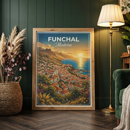 Funchal Madeira Travel Poster - Coastal Sunset Art Print