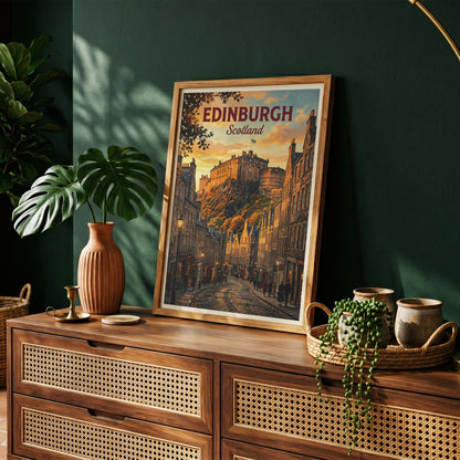 Edinburgh Scotland Travel Poster - Castle Rock Art Print