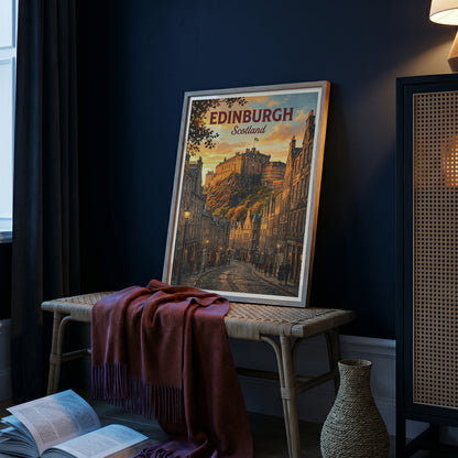 Edinburgh Scotland Travel Poster - Castle Rock Art Print