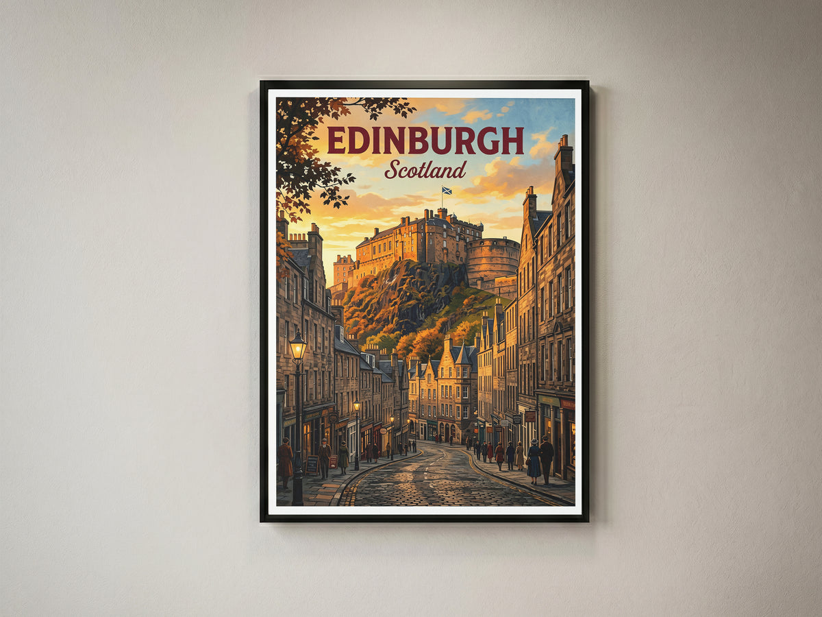 Edinburgh Scotland Travel Poster - Castle Rock Art Print