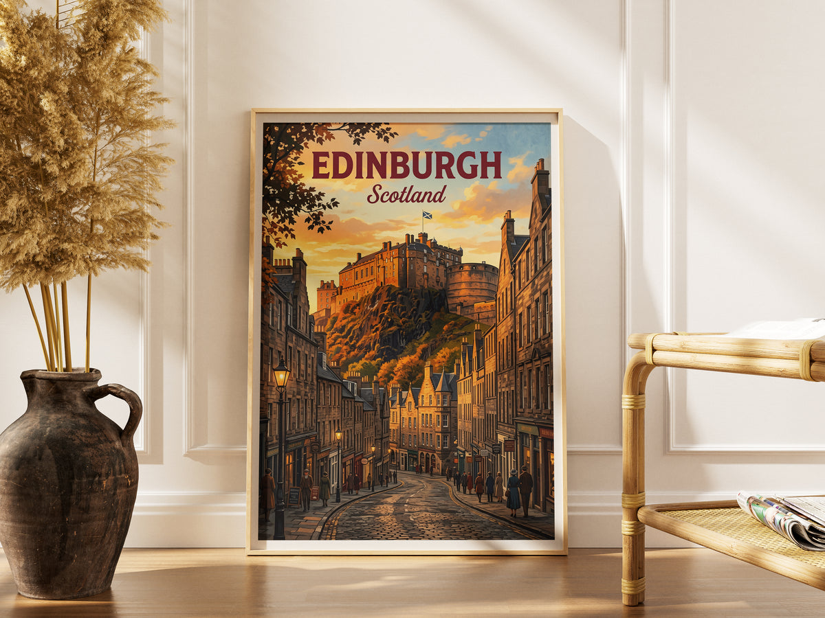 Edinburgh Scotland Travel Poster - Castle Rock Art Print