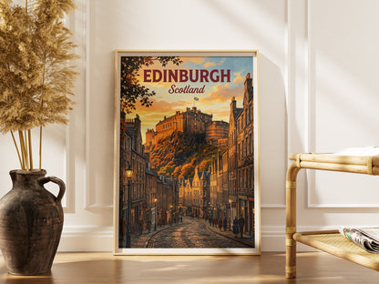 Edinburgh Scotland Travel Poster - Castle Rock Art Print
