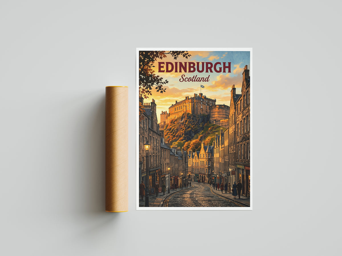 Edinburgh Scotland Travel Poster - Castle Rock Art Print