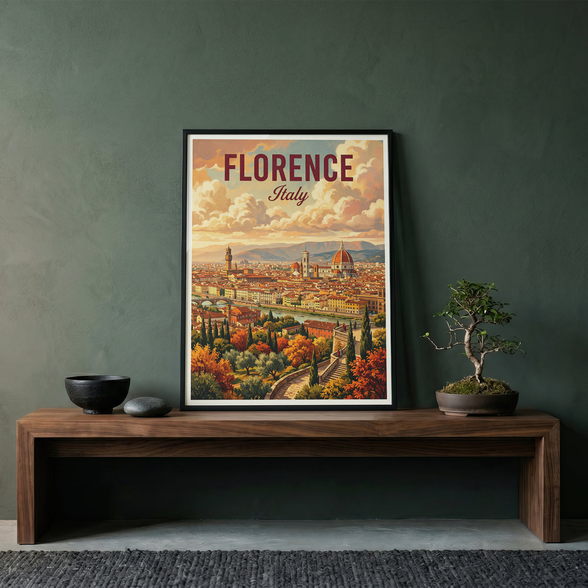 Florence Italy Travel Poster - Duomo Panorama Art Print