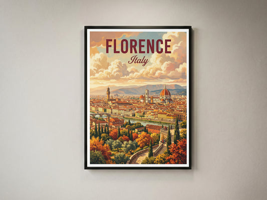 Florence Italy Travel Poster - Duomo Panorama Art Print