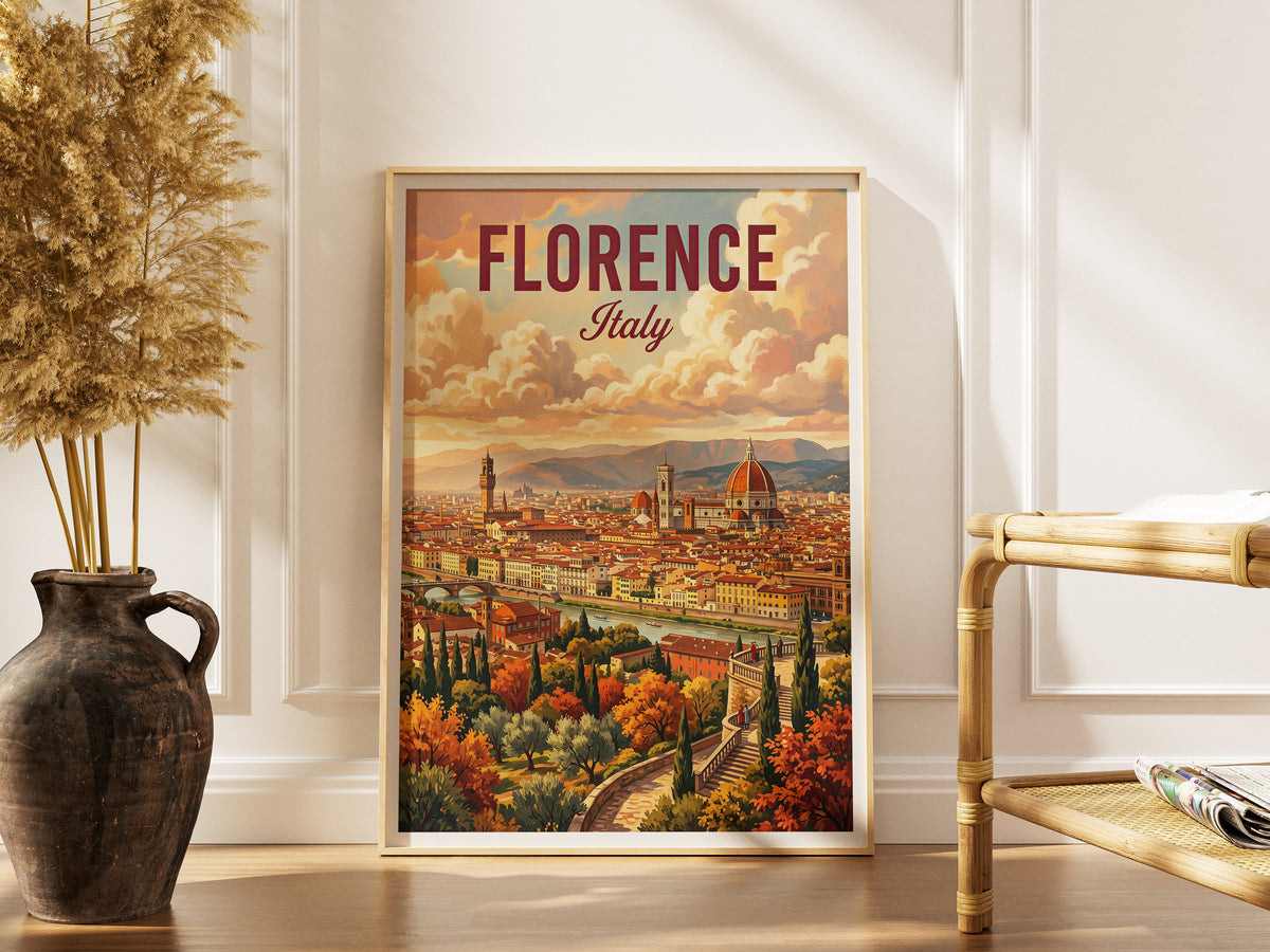 Florence Italy Travel Poster - Duomo Panorama Art Print
