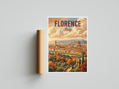 Florence Italy Travel Poster - Duomo Panorama Art Print