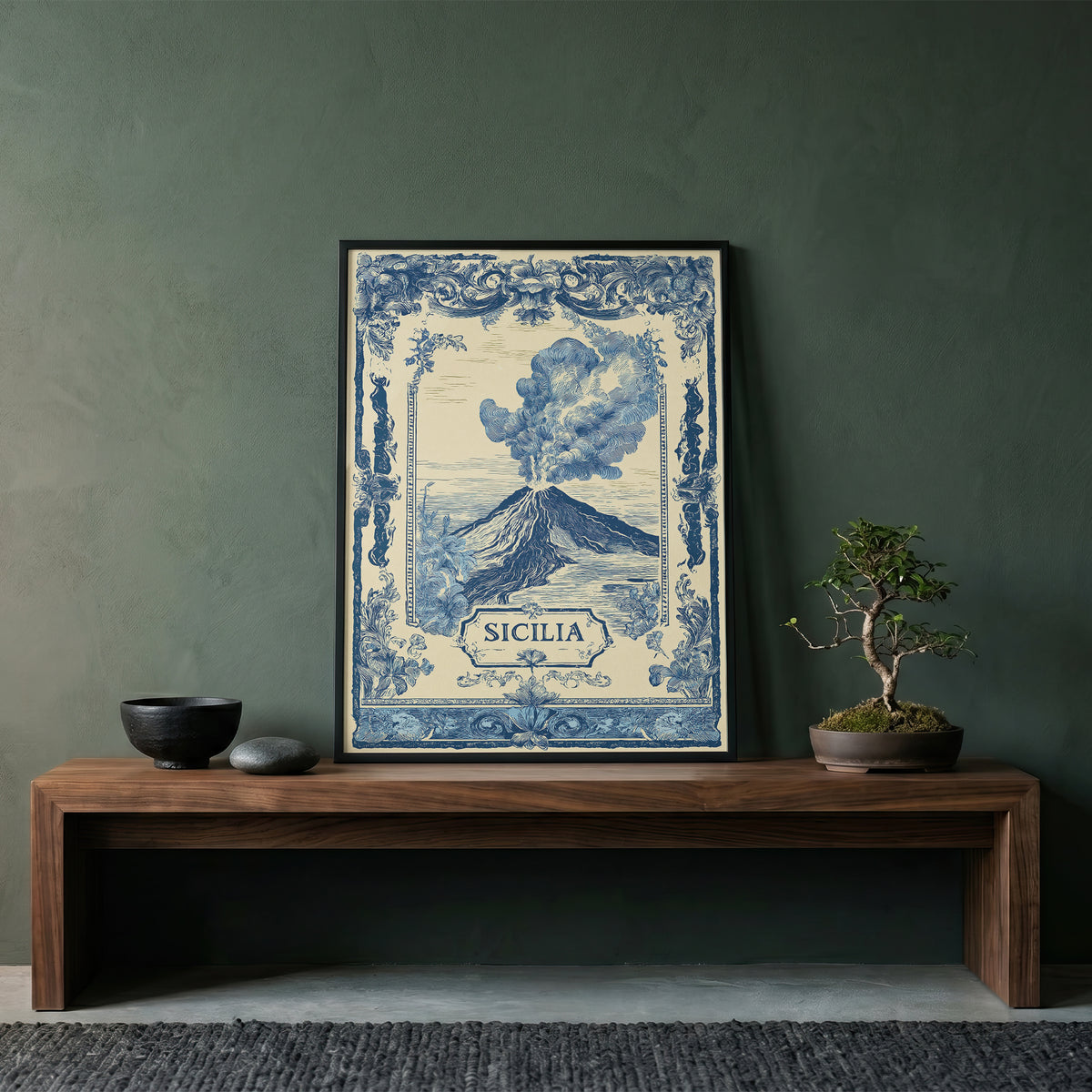 Sicilia Volcano Vintage Travel Poster Art Nouveau Wall Art Print