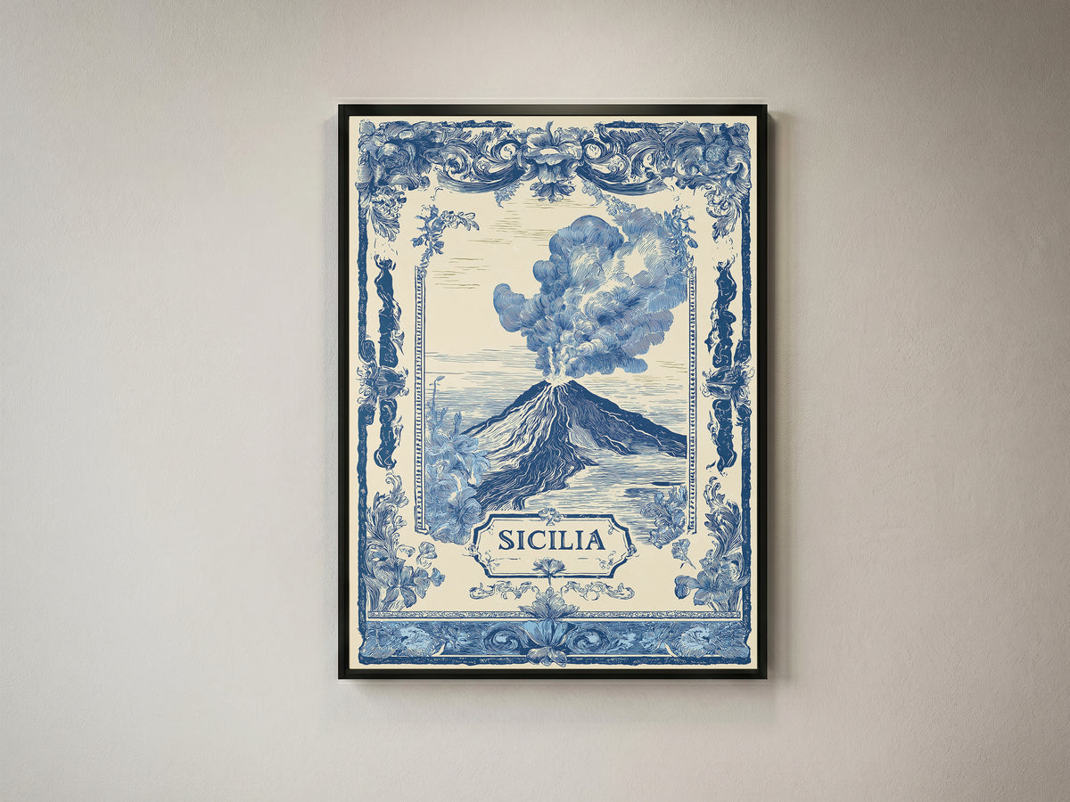 Sicilia Volcano Vintage Travel Poster Art Nouveau Wall Art Print
