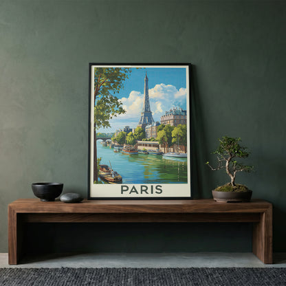 Paris Vintage Travel Poster Retro Eiffel Tower Wall Art Print