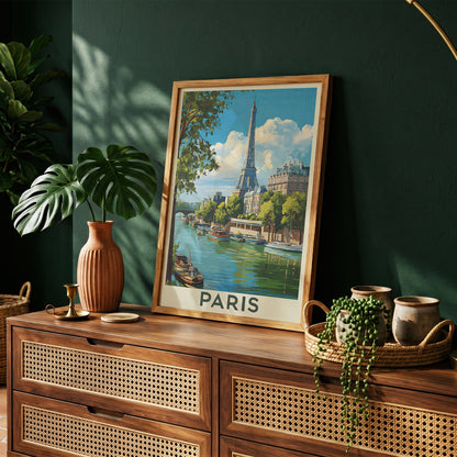 Paris Vintage Travel Poster Retro Eiffel Tower Wall Art Print