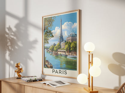 Paris Vintage Travel Poster Retro Eiffel Tower Wall Art Print