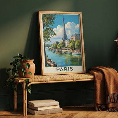 Paris Vintage Travel Poster Retro Eiffel Tower Wall Art Print
