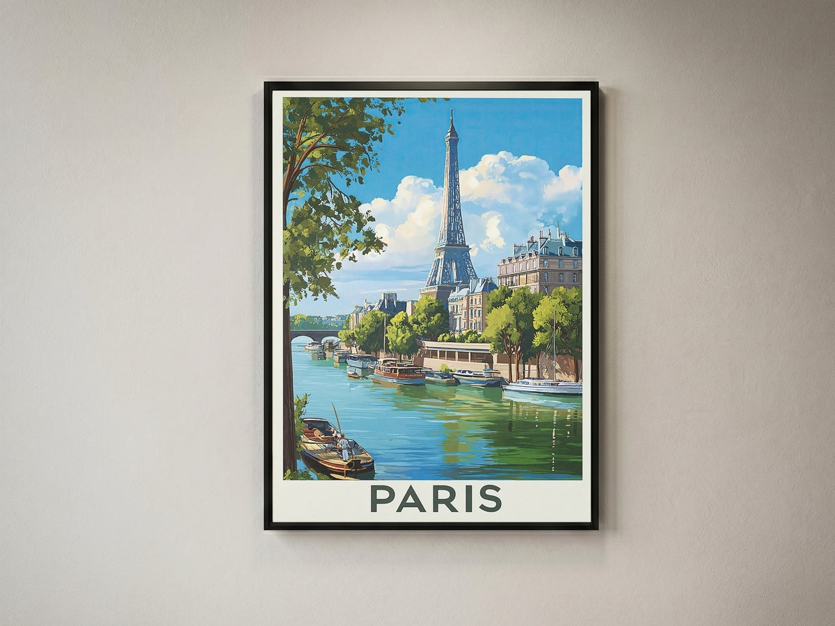 Paris Vintage Travel Poster Retro Eiffel Tower Wall Art Print
