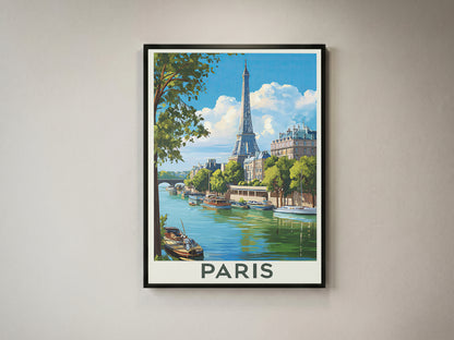 Paris Vintage Travel Poster Retro Eiffel Tower Wall Art Print
