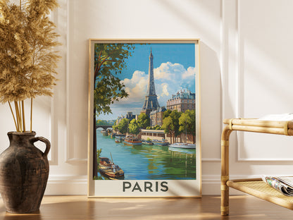 Paris Vintage Travel Poster Retro Eiffel Tower Wall Art Print
