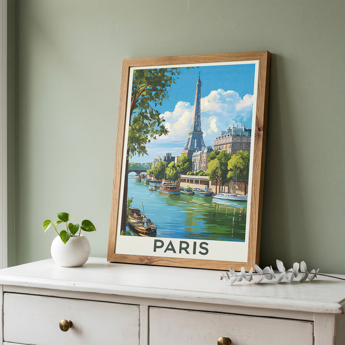 Paris Vintage Travel Poster Retro Eiffel Tower Wall Art Print