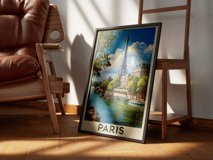Paris Vintage Travel Poster Retro Eiffel Tower Wall Art Print