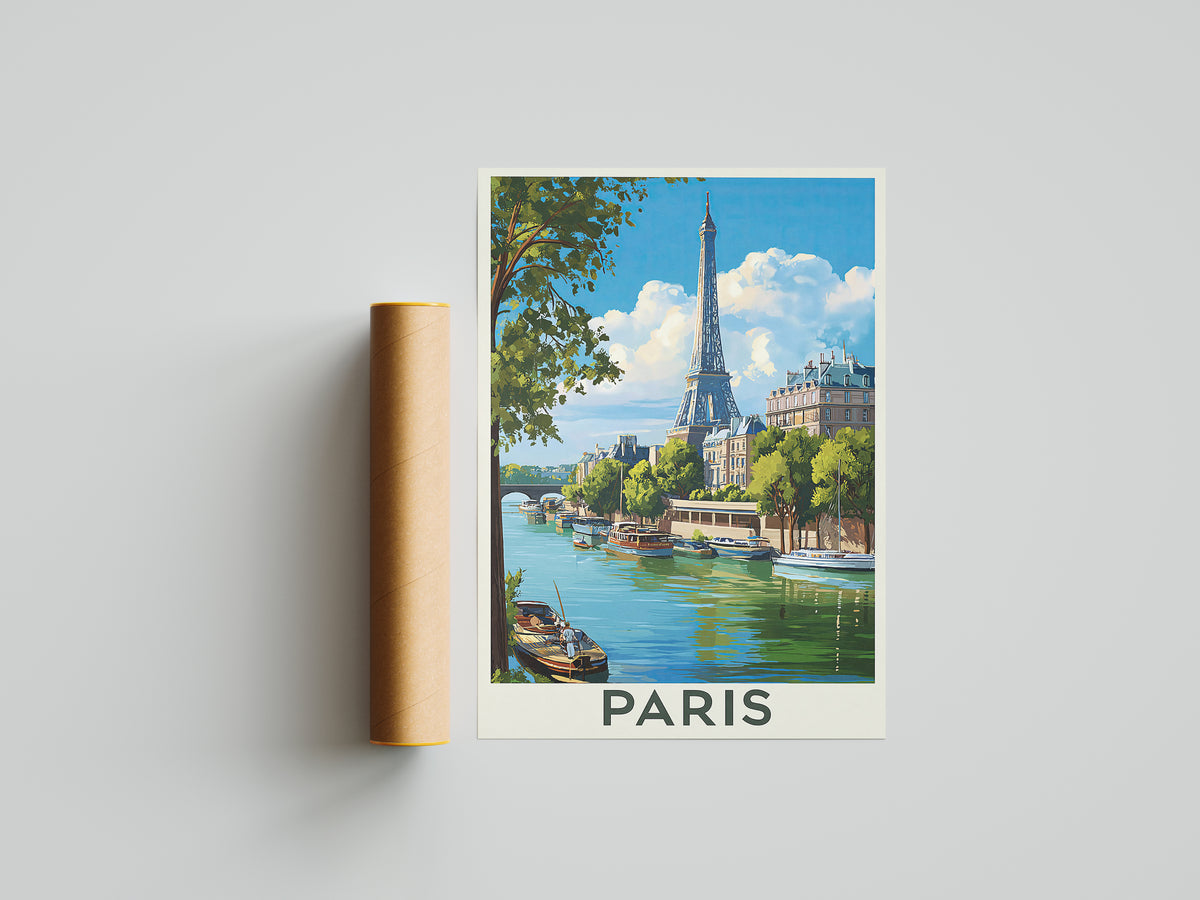Paris Vintage Travel Poster Retro Eiffel Tower Wall Art Print