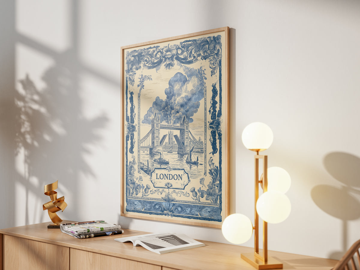 London Tower Bridge Vintage Travel Art Nouveau Wall Art Print