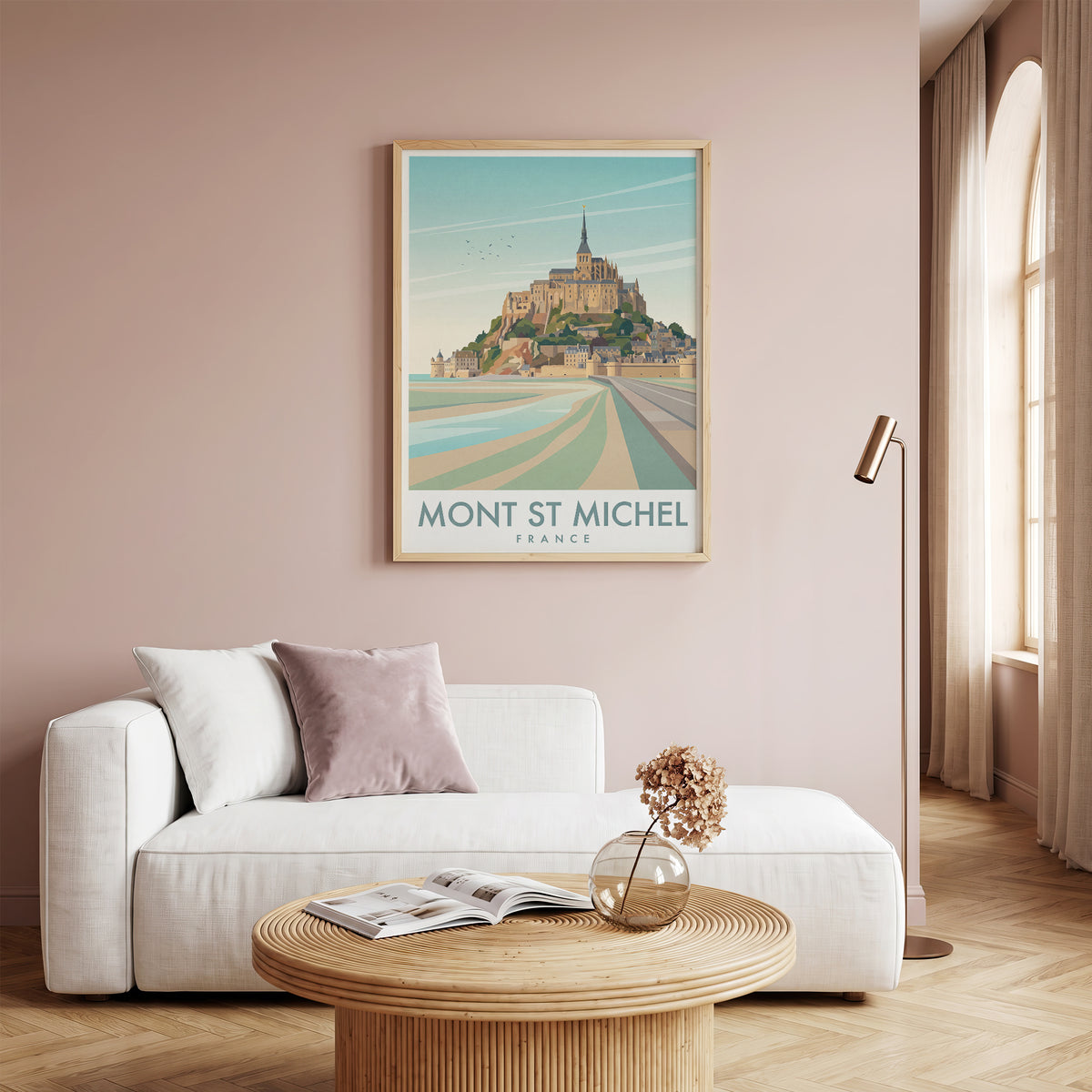 Mont Saint-Michel France Travel Poster, Vintage Normandy Coastal Abbey Wall Art