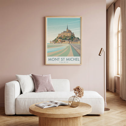 Mont Saint-Michel France Travel Poster, Vintage Normandy Coastal Abbey Wall Art