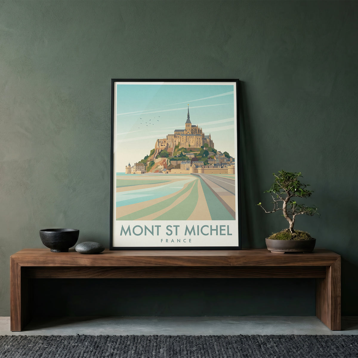 Mont Saint-Michel France Travel Poster, Vintage Normandy Coastal Abbey Wall Art