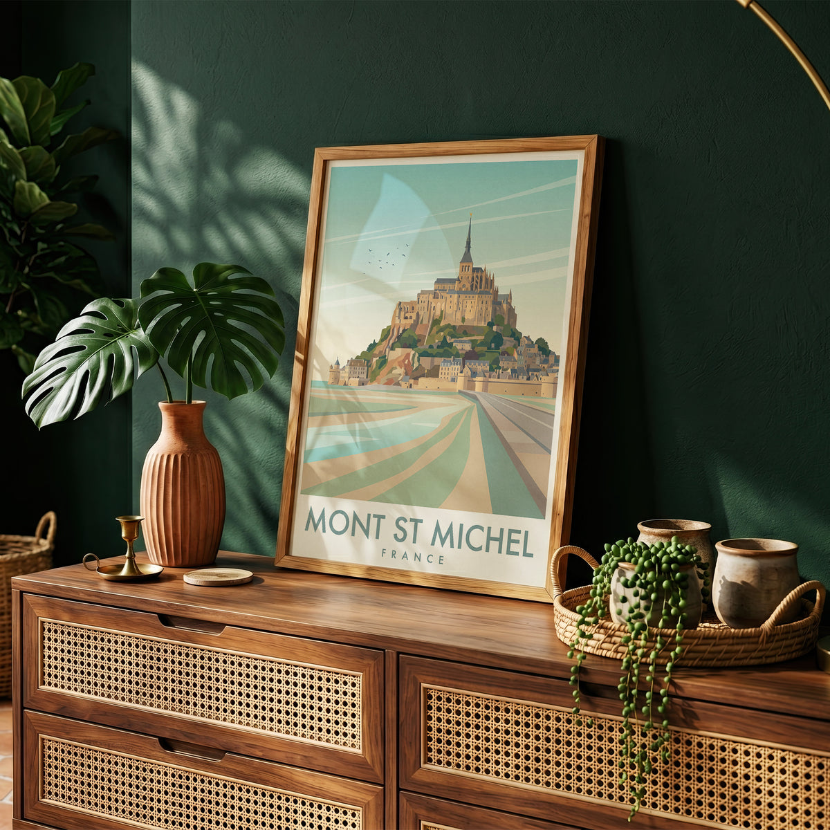 Mont Saint-Michel France Travel Poster, Vintage Normandy Coastal Abbey Wall Art