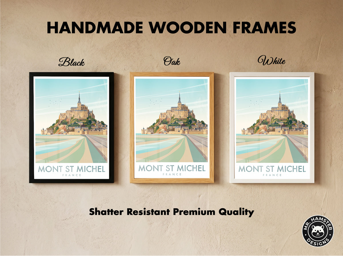 Mont Saint-Michel France Travel Poster, Vintage Normandy Coastal Abbey Wall Art
