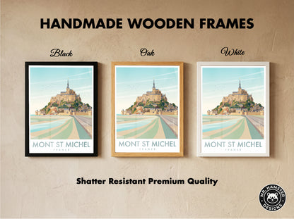 Mont Saint-Michel France Travel Poster, Vintage Normandy Coastal Abbey Wall Art