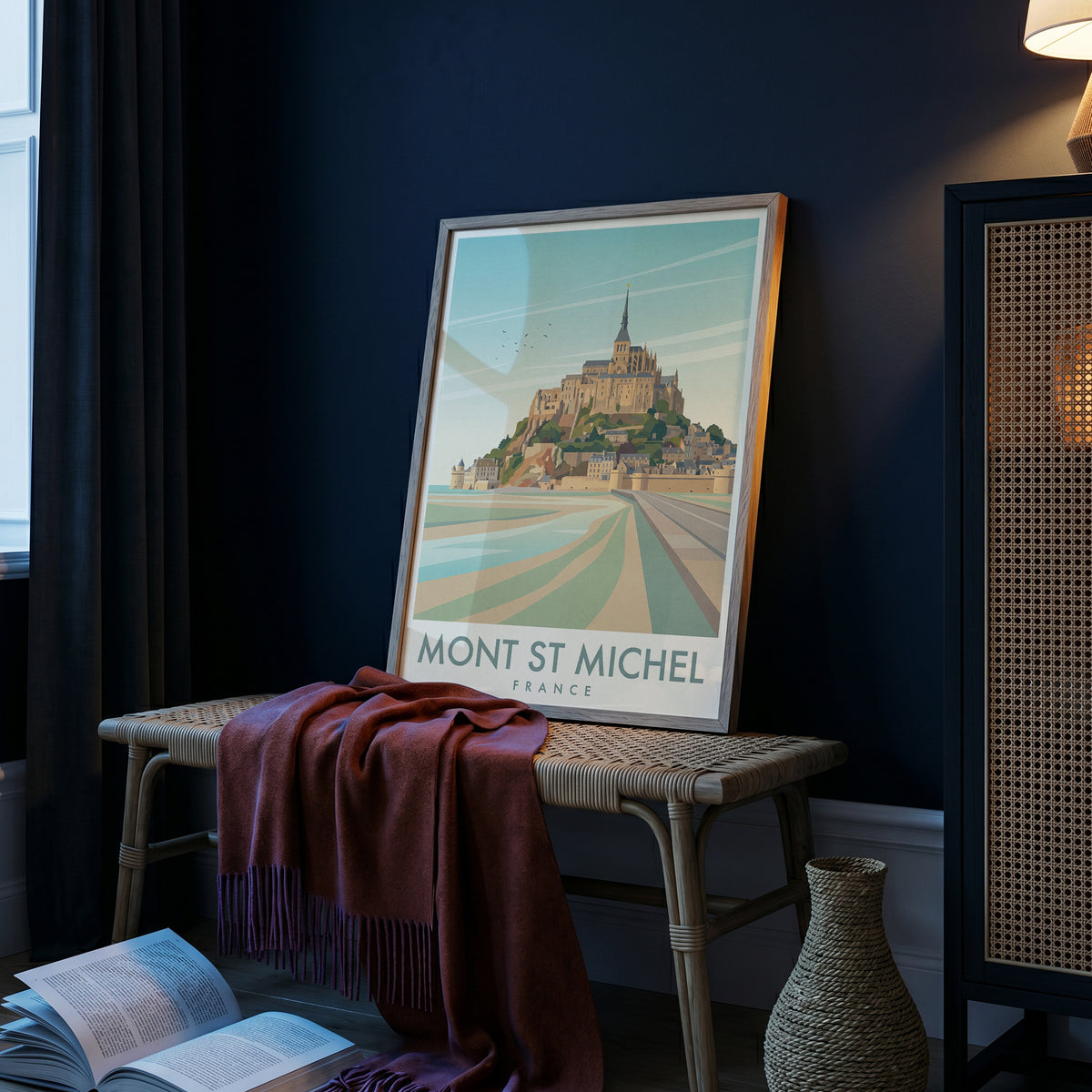 Mont Saint-Michel France Travel Poster, Vintage Normandy Coastal Abbey Wall Art