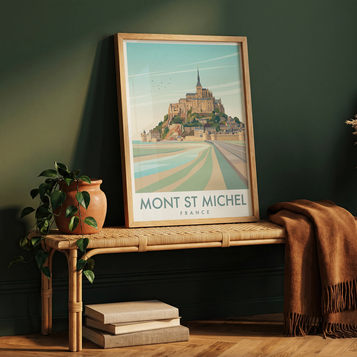Mont Saint-Michel France Travel Poster, Vintage Normandy Coastal Abbey Wall Art